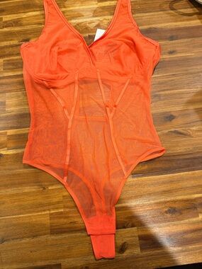 Cosabella Orange Sheer Mesh Bodysuit Chemise